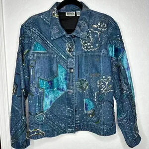 Vintage Chicos Designs Denim Sequins/Embroidery/Beaded Jacket Size: 2